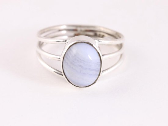 Opengewerkte zilveren ring met blauwe lace agaat afbeelding 4