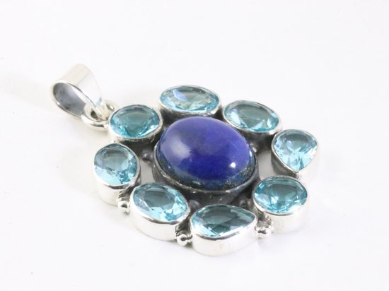 Zilveren hanger met lapis lazuli en blauwe topaas afbeelding 2