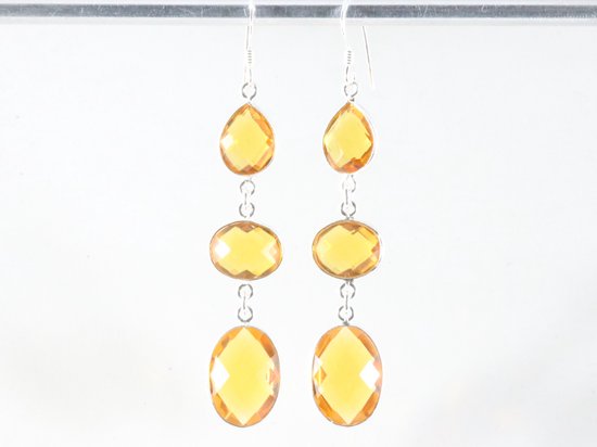 Lange zilveren oorbellen met champagne kwarts afbeelding 3