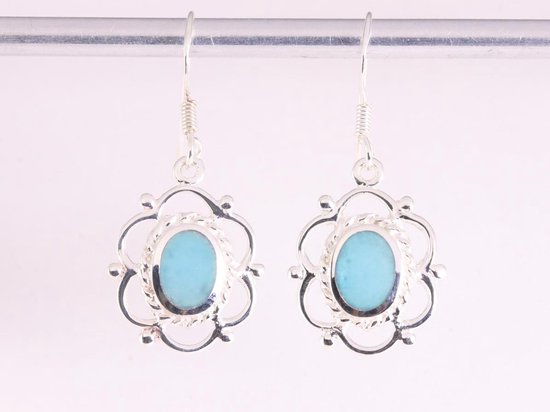 Opengewerkte zilveren oorbellen met blauwe agaat afbeelding 4