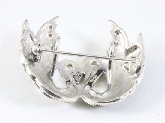 Zilveren zwanen broche met marcasiet afbeelding 3