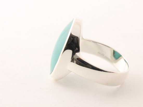 Ovale zilveren ring met groene turkoois afbeelding 2