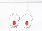 Bewerkte zilveren oorbellen met rode koraal steen afbeelding 2