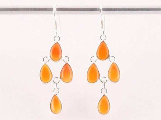 Lange fijne zilveren oorbellen met carneool afbeelding 4