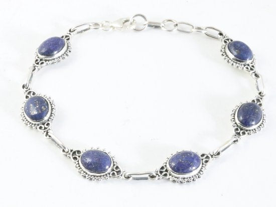 Fijne bewerkte zilveren armband met lapis lazuli afbeelding 1