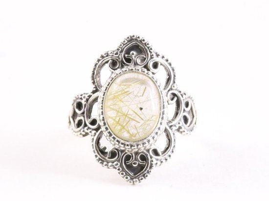 Bewerkte zilveren ring met gouden rutielkwarts afbeelding 4