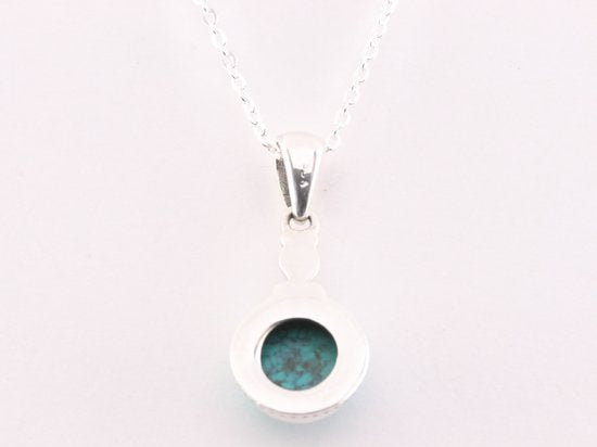 Fijne bewerkte zilveren hanger met turkoois aan ketting afbeelding 3