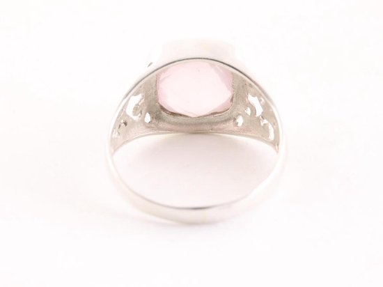 Opengewerkte zilveren ring met rozenkwarts afbeelding 3