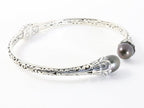 Traditionele bewerkte zilveren klemarmband met zwarte parels afbeelding 2