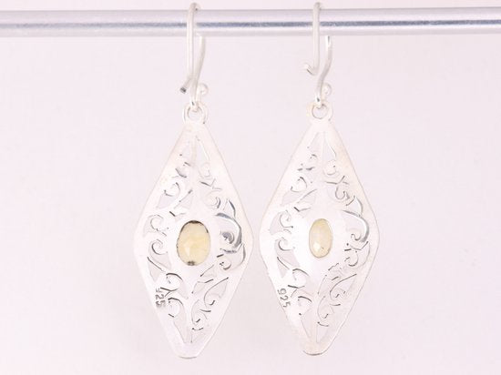 Lange opengewerkte zilveren oorbellen met citrien afbeelding 3