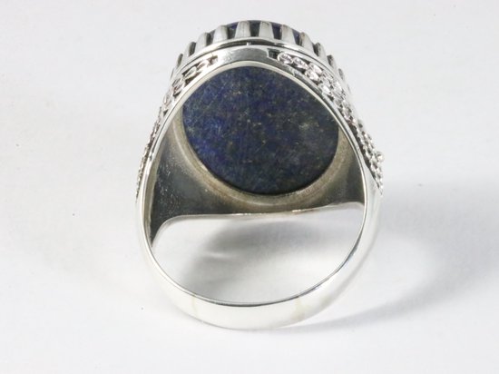 Zware bewerkte zilveren ring met lapis lazuli afbeelding 3
