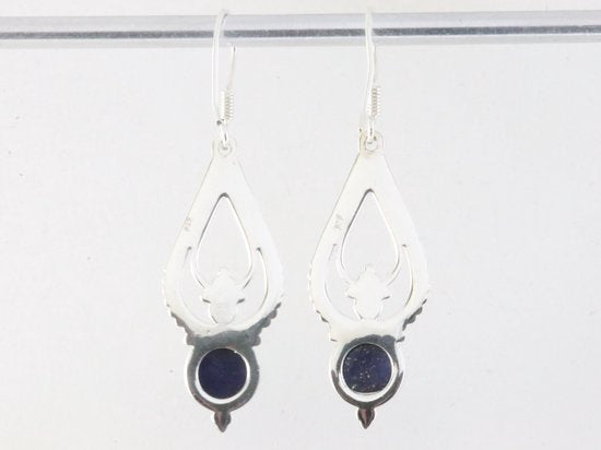 Lange opengewerkte zilveren oorbellen met lapis lazuli afbeelding 3