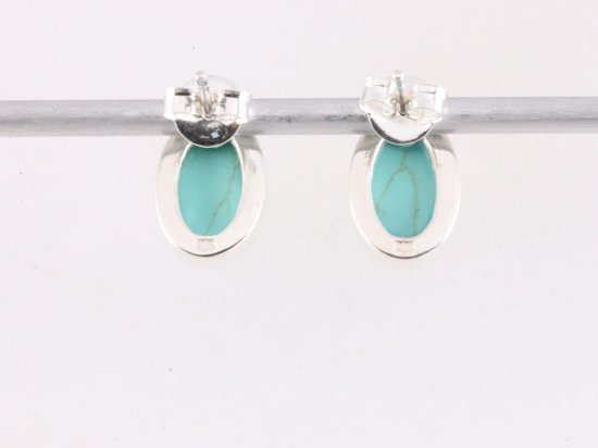 Ovale zilveren oorstekers met groene turkoois afbeelding 3