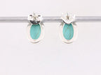 Ovale zilveren oorstekers met groene turkoois afbeelding 3