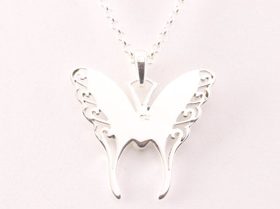 Zilveren vlinder hanger met abalone schelp aan jasseron ketting afbeelding 3