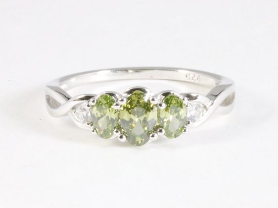 Hoogglans zilveren ring met groene amethist en witte topaas afbeelding 4