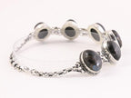 Zware bewerkte zilveren armband met grote zwarte koperturkoois stenen afbeelding 3