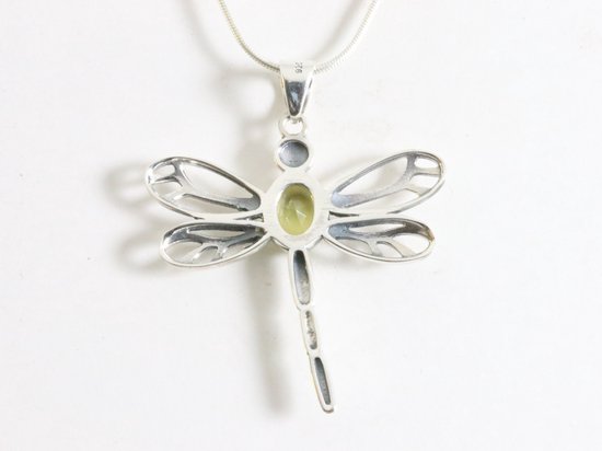 Opengewerkte zilveren libelle hanger met citrien aan ketting afbeelding 3