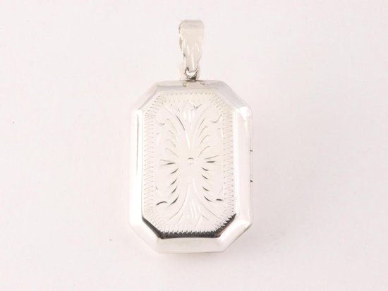 Rechthoekig bewerkt zilveren medaillon afbeelding 3