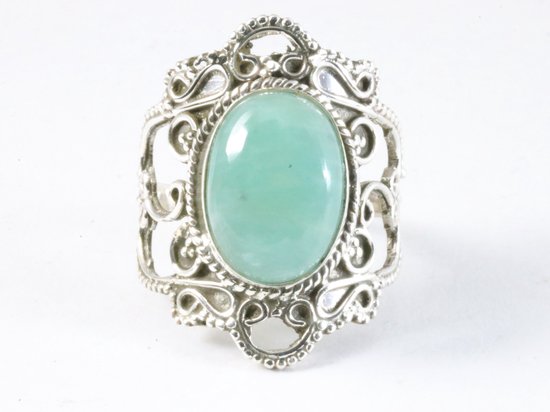 Bewerkte zilveren ring met groene amazoniet afbeelding 4