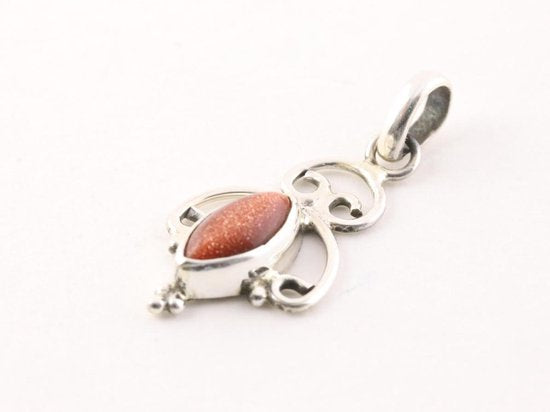 Fijne opengewerkte zilveren hanger met goudsteen aan ketting afbeelding 2