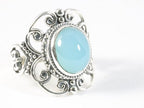 Opengewerkte zilveren ring met aqua chalcedoon afbeelding 1