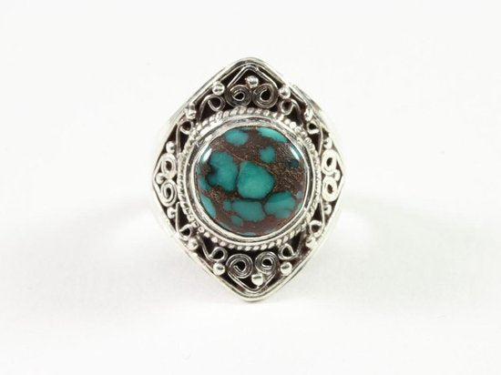 Bewerkte zilveren ring met blauwe turkoois afbeelding 2