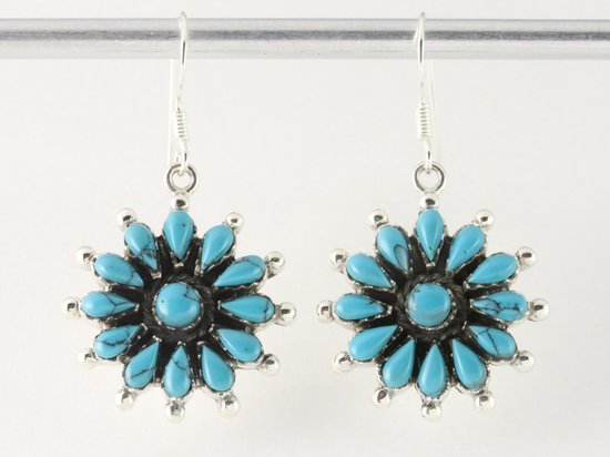 Bloemvormige zilveren oorbellen met blauwe turkoois afbeelding 4