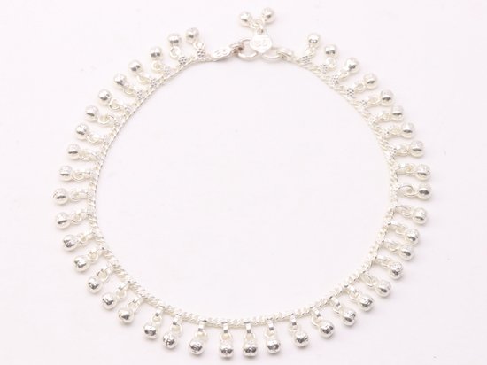 Traditionele zware zilveren enkelband met hoogglans bolletjes afbeelding 1