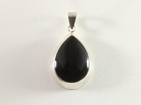 Druppelvormige zilveren hanger met onyx afbeelding 1