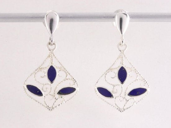 Fijne opengewerkte zilveren oorstekers met lapis lazuli afbeelding 4