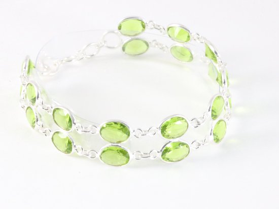 Brede zilveren armband met peridoot afbeelding 2