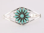 Opengewerkte zilveren klemarmband met groene turkoois bloem afbeelding 1