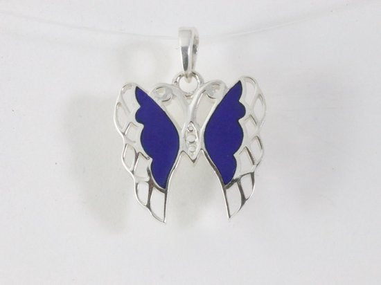 Fijne zilveren vlinder hanger met lapis lazuli afbeelding 4