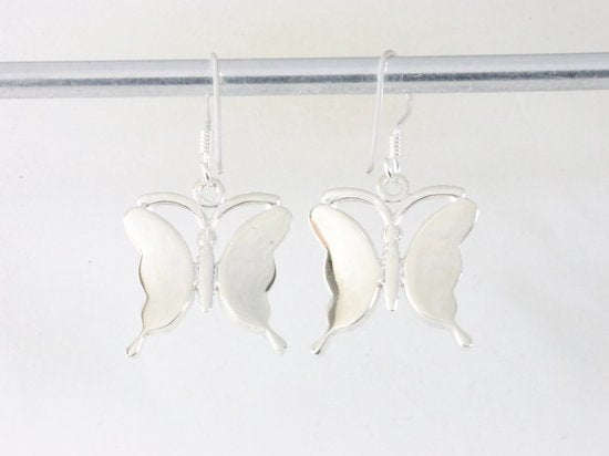 Zilveren vlinder oorbellen met blauwe schelp afbeelding 2