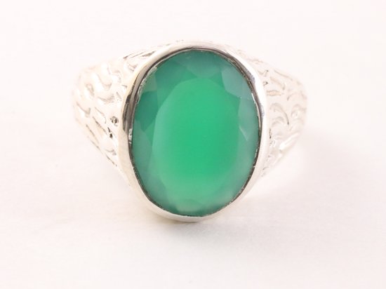 Bewerkte zilveren herenring met groene onyx afbeelding 4