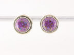 Ronde zilveren oorstekers met paarse koperturkoois afbeelding 1