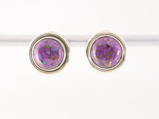 Ronde zilveren oorstekers met paarse koperturkoois afbeelding 1