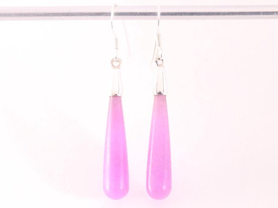 Lange zilveren pegel oorbellen met paarse agaat afbeelding 4