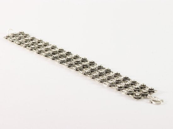 Brede zilveren schakelarmband met fijne bewerking afbeelding 2