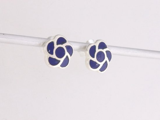 Bloemvormige zilveren oorstekers met lapis lazuli afbeelding 3