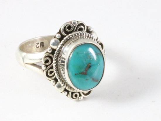 Bewerkte zilveren ring met Tibetaanse blauwe turkoois afbeelding 1