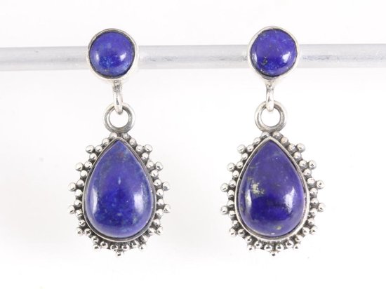 Bewerkte zilveren oorstekers met lapis lazuli afbeelding 1