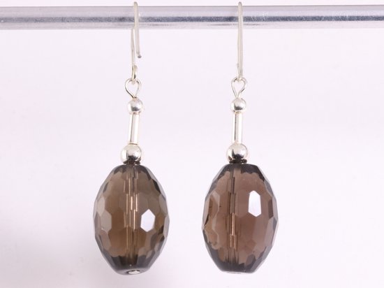 Lange zilveren oorbellen met rookkwarts afbeelding 3