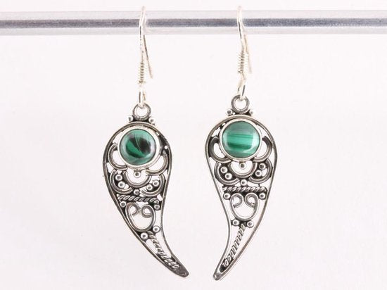 Opengewerkte zilveren oorbellen met malachiet afbeelding 4