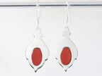 Bewerkte zilveren oorbellen met rode koraal steen afbeelding 3
