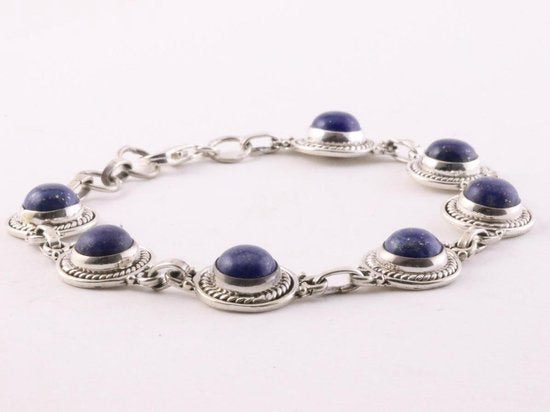 Bewerkte zilveren schakelarmband met lapis lazuli afbeelding 2