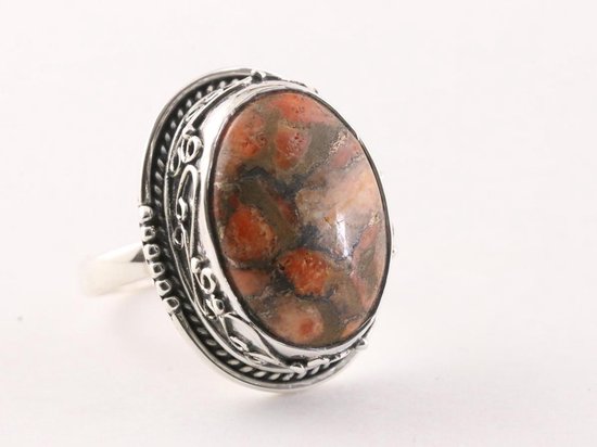 Zware bewerkte zilveren ring met rode turkoois afbeelding 1