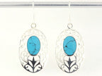 Grote opengewerkte zilveren oorbellen met blauwe turkoois afbeelding 1