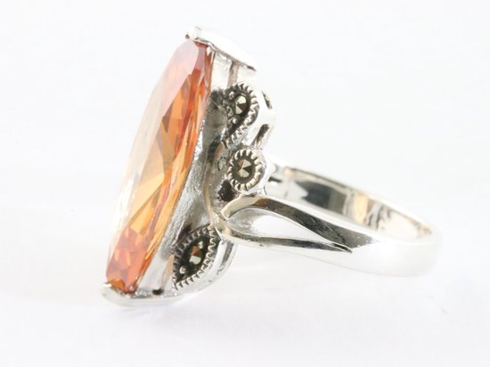 Zware zilveren ring met citrien en marcasiet afbeelding 2